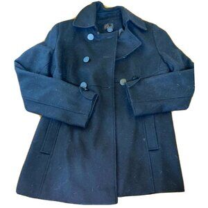 Womens Black Wool Blend Double-Breasted Peacoat Size 10 By Via